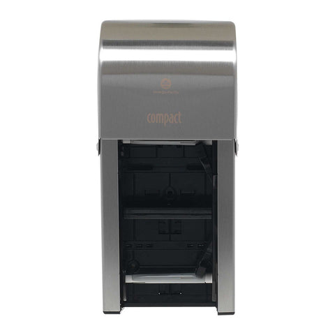 Compact Vertical Double Roll Bathroom Tissue Dispenser.