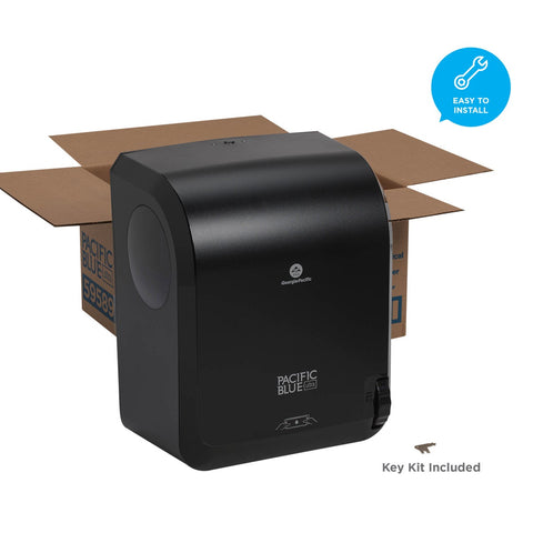 Georgia Pacific Pacific Blue Ultra Black Mechanical Touchless Paper Towel Dispenser, 12.9 inch Width x 9.3 inch Deep x 16.7 inch Height.