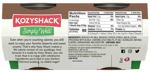 Kozy Shack Simply Well Chocolate Pudding, 16 Ounce -- 12 per case