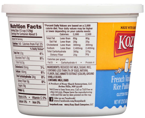 Kozy Shack French Vanilla Rice Pudding, 22 Ounce -- 6 per case