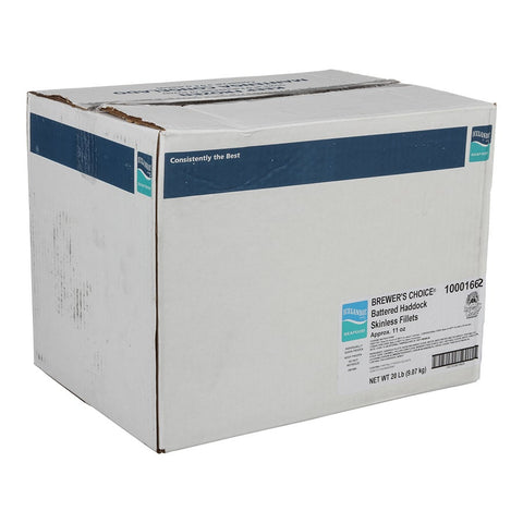 Brewers Choice Battered Skinless Haddock Fillet, 11 Ounce of 28-37 Pieces, 20 Pound.