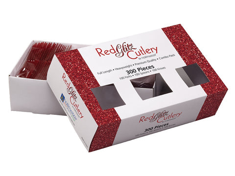 Hoffmaster Red Glitz Heavyweight Plastic Cutlery Combo -- 300 per case.