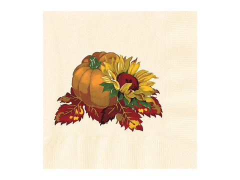 Hoffmaster 2 Ply Fall Bounty Ecru Printed Beverage Napkin, 10 x 10 inch -- 1000 per case.