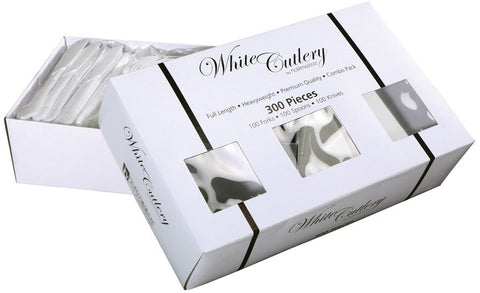 Hoffmaster Plastic White Knives Forks and Spoons Cutlery Kit - Assorted -- 300 per case.