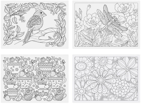 Hoffmaster 4 Color 3 Designs Adult Coloring Paper Placemat - Multipack, 10 x 14 inch -- 200 per case.