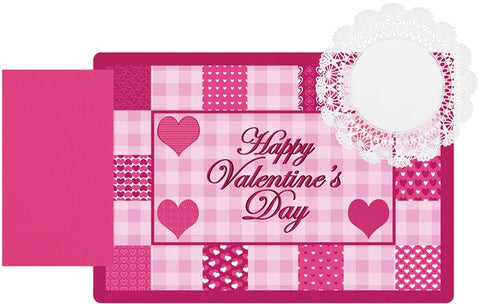Hoffmaster Paper Happy Valentines Day Placemat and Coordinating Dinner Napkin Kit - Combo Pack -- 750 per case.
