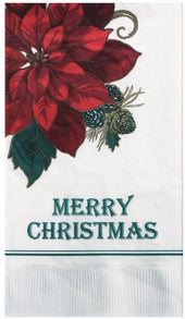 Hoffmaster White Coin Embossed Traditional Poinsettia Printed Dinner Napkin, 15 x 17 inch -- 1000 per case.