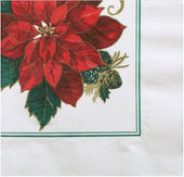 Hoffmaster White Traditional Poinsettia Printed Beverage Napkin, 10 x 10 inch -- 1000 per case.
