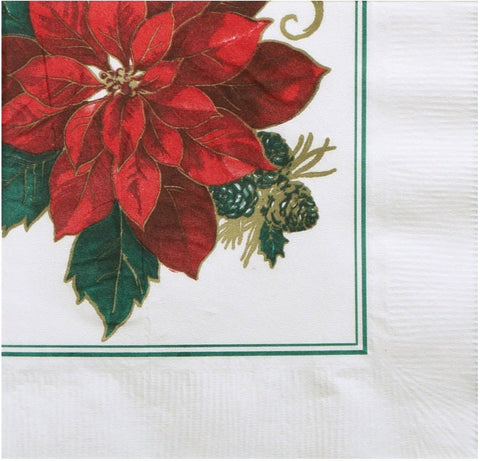 Hoffmaster White Traditional Poinsettia Printed Beverage Napkin, 10 x 10 inch -- 1000 per case.