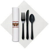 Hoffmaster CaterWrap Linen Like White Napkin Rolled Cutlery Kit -- 100 per case.