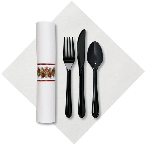 Hoffmaster CaterWrap Linen Like White Napkin Rolled Cutlery Kit -- 100 per case.
