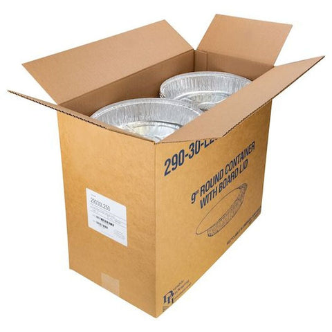 Durable Packaging Aluminum Round Container with Board Lid, 9 inch -- 250 per case