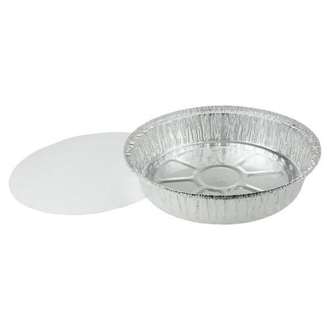Durable Packaging Aluminum Round Container with Board Lid, 9 inch -- 250 per case