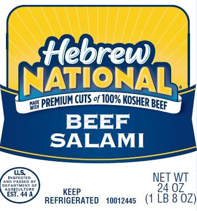 Hebrew National Beef Salami, 24 Ounce -- 8 per case.
