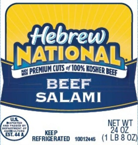Hebrew National Beef Salami, 24 Ounce -- 8 per case.