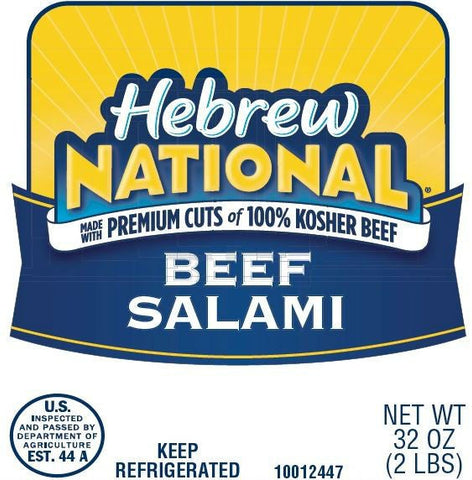 Hebrew National Beef Salami, 2 Pound -- 8 per case.