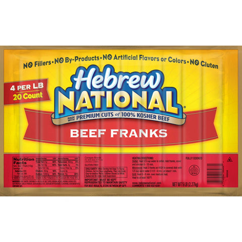 Conagra Hebrew National Beef Frank, 5 Pound -- 4 Per Case