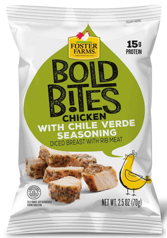Foster Farms Chile Verde Seasoned Diced Chicken Breast, 2.5 Ounce -- 12 per case