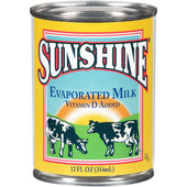 Sunshine Evaporated Milk, 12 Fluid Ounce -- 24 per case.