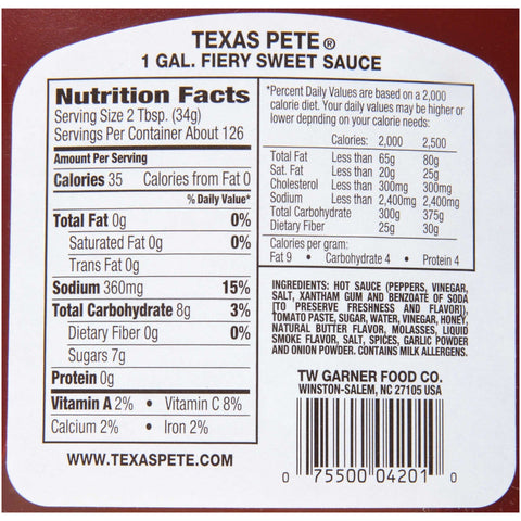 Texas Pete Fiery Sweet Wing Sauce, 1 Gallon -- 4 per case.
