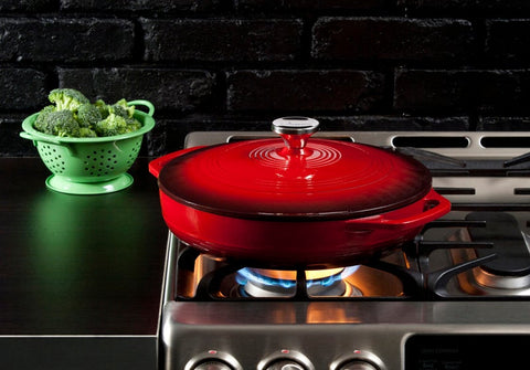 Lodge Red Enamel Casserole, 3.6 Quart.