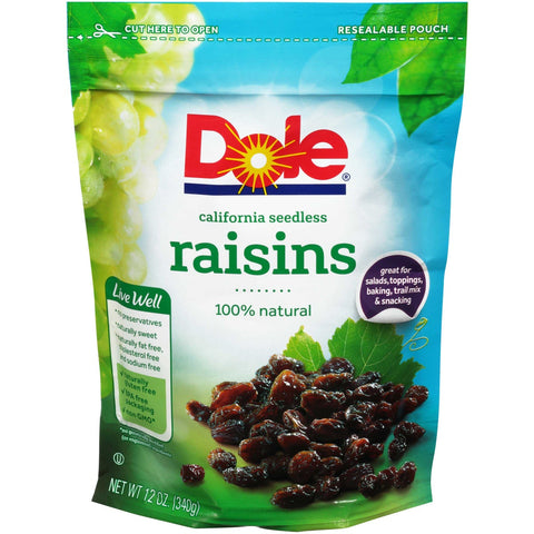 Dole Seedless Raisin, 12 Ounce Pouch -- 12 per case.