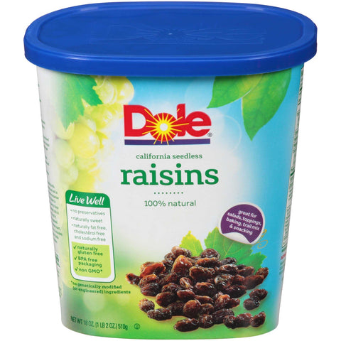 Dole Seedless Raisin, 18 Ounce Canister -- 12 per case.