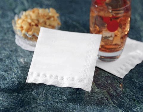 Smith Lee White Greek Key Embossed Beverage Napkin, 10 x 10 inch - 200 per pack -- 4 packs per case.