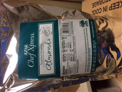 Chef Xpress Blanched Slivered Toasted Unsalted Almond, 2 Pound -- 3 Case