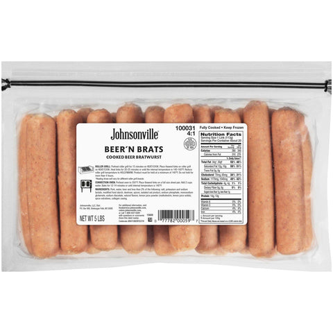 Johnsonville 4:1 Precooked Beer Bratwurst, 5 Pound -- 2 per case.