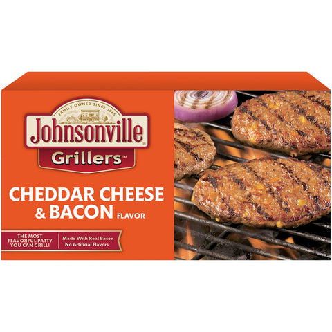 Johnsonville Cheddar Cheese and Real Bacon Flavor Bratwurst Patties, 24 Ounce -- 9 per case.
