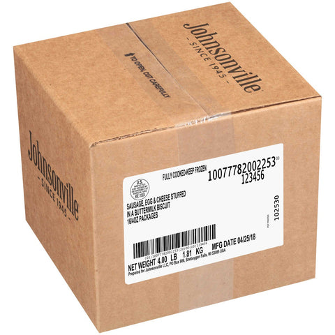 Johnsonville Sausage Egg and Cheese Stuffed in a Buttermilk Biscuit, 4 Ounce -- 16 per case.