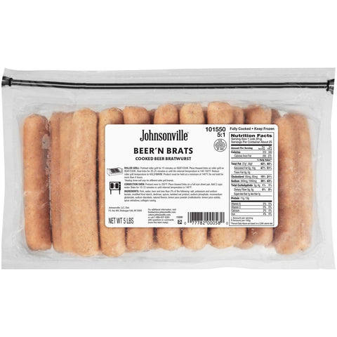 Johnsonville Fully Cooked Beer N Bratwurst, 80 Ounce -- 2 per case.