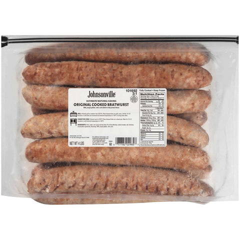 Johnsonville Natural Casing Fully Cooked Original 3:1 Bratwurst -- 2 per case.