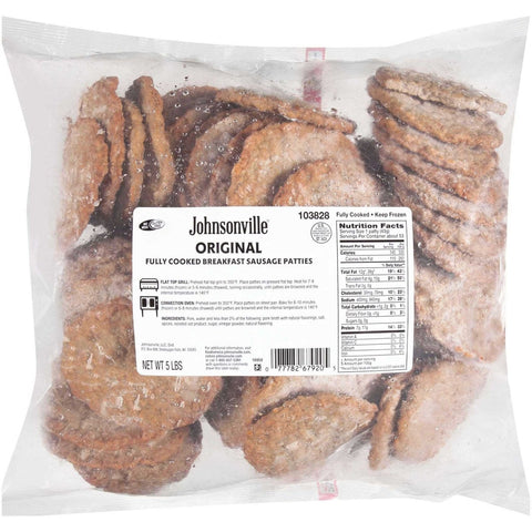 Johnsonville Cooked Original Breakfast Pork Sausage 1.5 oz Patties, 5 Pound -- 2 per case