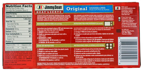 Jimmy Dean Heat and Serve Regular Sausage Links, 5.2 Ounce -- 12 per case.