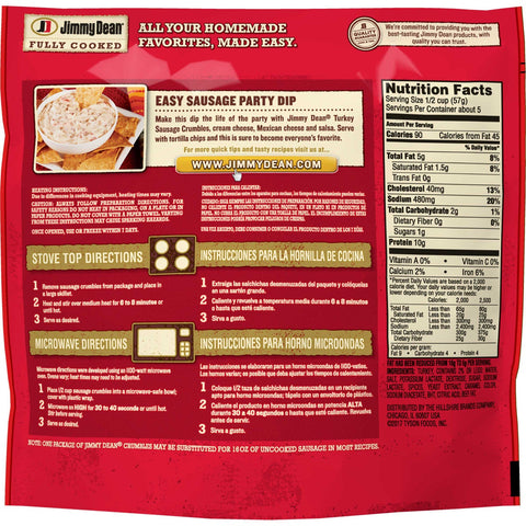 Jimmy Dean Fully Cooked Turkey Sausage Crumbles, 9.6 Ounce -- 6 per case.