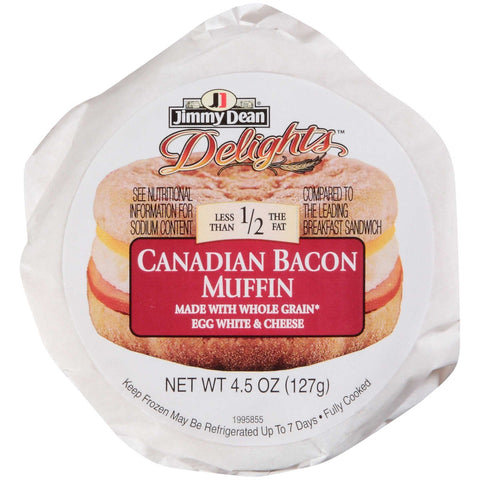 Jimmy Dean D lights Canadian Bacon Muffin Egg White and Cheese Breakfast Sandwich, 4.5 Ounce -- 12 per case.