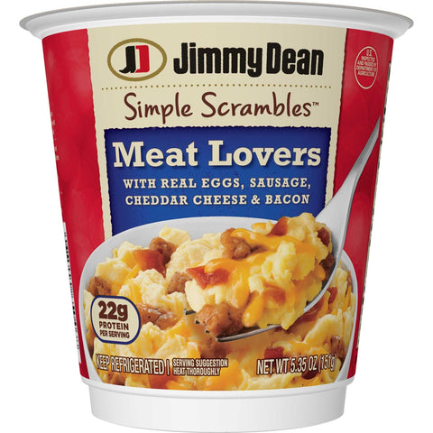 Jimmy Dean Simple Scrambles Meat Lovers with Sausage Cheddar Cheese and Bacon, 5.349 Ounce -- 6 per case.
