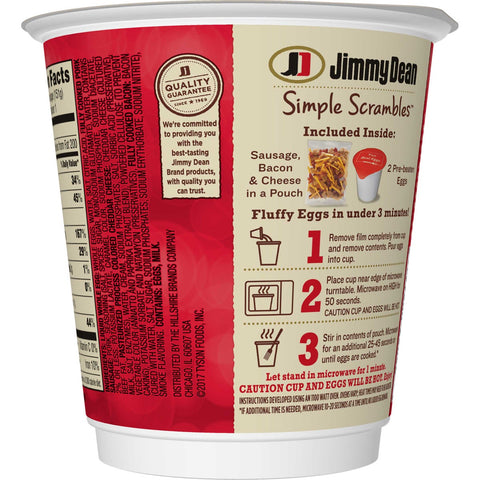 Jimmy Dean Simple Scrambles Meat Lovers with Sausage Cheddar Cheese and Bacon, 5.349 Ounce -- 6 per case.