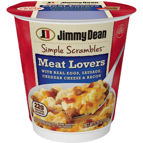 Jimmy Dean Simple Scrambles Meat Lovers with Sausage Cheddar Cheese and Bacon, 5.349 Ounce -- 6 per case.