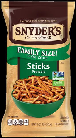 Snyders of Hanover Pretzel Sticks, 16 Ounce -- 12 per case.