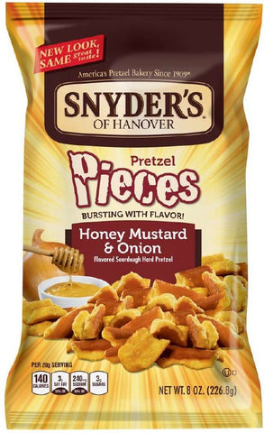 Snyders of Hanover Honey Mustard and Onion Pretzel Pieces, 8 Ounce -- 6 per case.