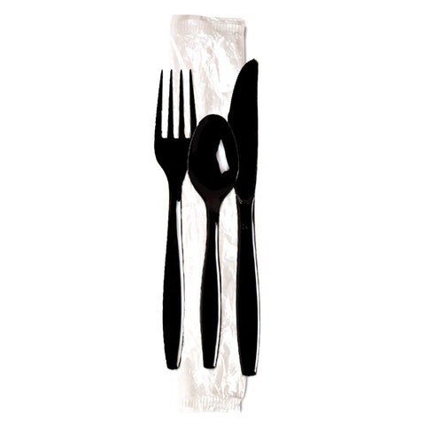 Dixie Heavyweight Black Polystyrene Wrapped Cutlery Kit -- 250 per case.