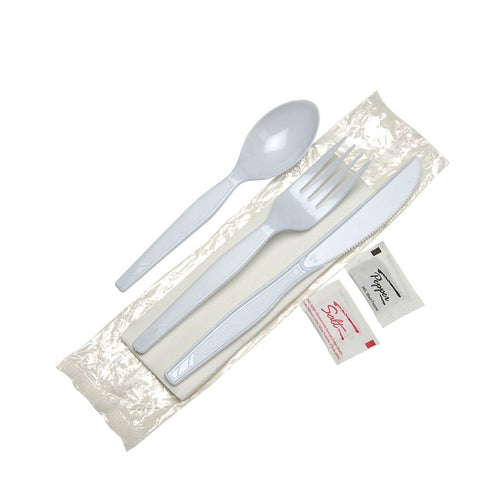 Dixie White Medium Weight Polystyrene Wrapped Cutlery Kit -- 250 per case.