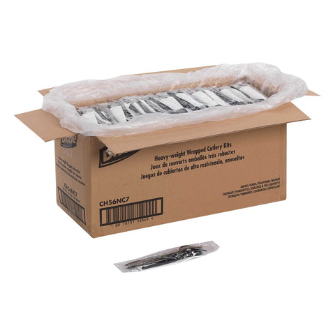Dixie Black Heavyweight Polystyrene Wrapped Cutlery Kit -- 250 per case.