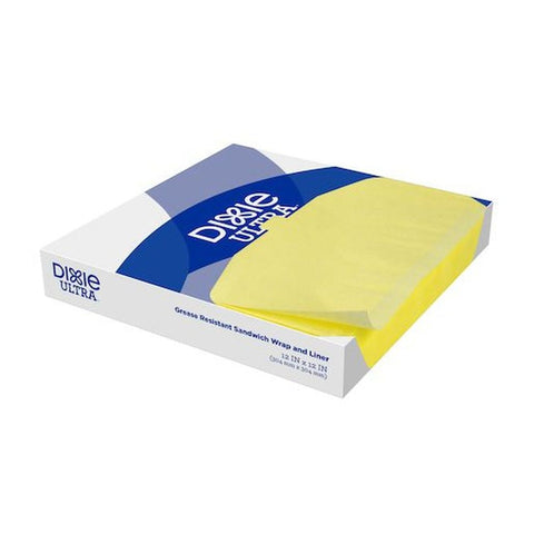 Dixie Ultra Yellow Highly Grease Resistant Sandwich Wrap and Liner, 12 x 12 x 2.5 inch - 1000 sheets per pack -- 5 packs per case
