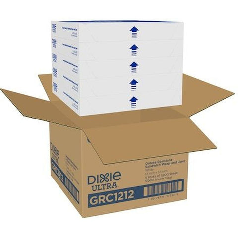 Dixie Ultra White Highly Grease Resistant Sandwich Wrap and Liner, 12 x 12 x 2.5 inch - 1000 sheets per pack -- 5 packs per case