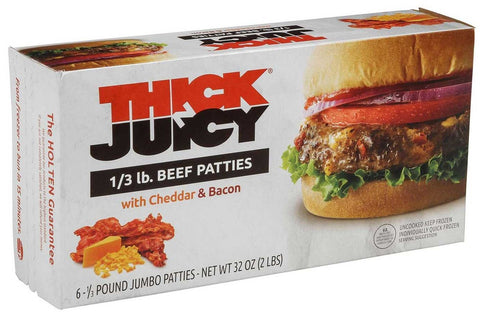 Thick N Juicy Beef Patty with Cheddar and Bacon, 5.33 Ounce -- 12 per case.