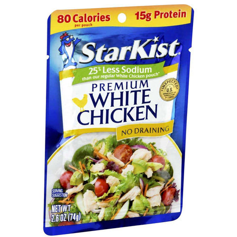 Starkist 25 Percent Less Sodium Premium White Chicken, 2.6 Ounce Pouch -- 12 per case